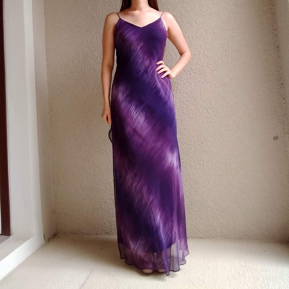 Vintage Niki Livas Purple Watercolor Maxi Dress